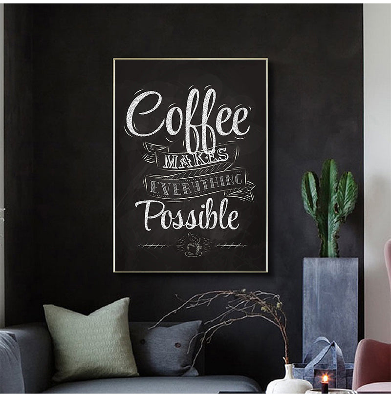 Retro Café Chalkboard Style Coffee Quote Wall Art Fine Art Canvas Print Black White Poster Picture For Kitchen Dining Room Coffee Shop Art Decor