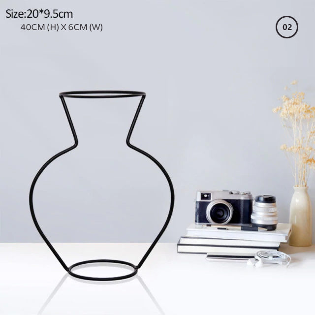 Retro Line Art Minimalist Nordic Iron Frame Tabletop Vase For Kitchen Living Room Table Simple Modern Decoration Scandinavian Style Home Interior Styling