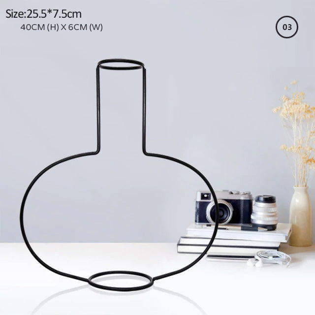 Retro Line Art Minimalist Nordic Iron Frame Tabletop Vase For Kitchen Living Room Table Simple Modern Decoration Scandinavian Style Home Interior Styling