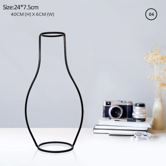 Retro Line Art Minimalist Nordic Iron Frame Tabletop Vase For Kitchen Living Room Table Simple Modern Decoration Scandinavian Style Home Interior Styling