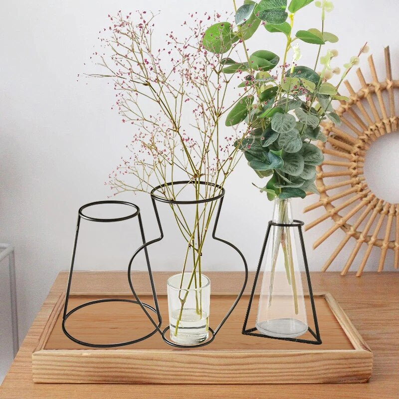 Nordic Line Art Minimalist Iron Frame Tabletop Vase For Kitchen Living Room Table Simple Modern Decoration Scandinavian Home Interior Styling