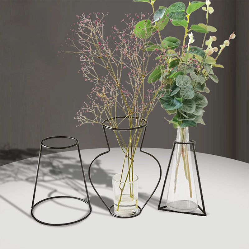 Nordic Line Art Minimalist Iron Frame Tabletop Vase For Kitchen Living Room Table Simple Modern Decoration Scandinavian Home Interior Styling