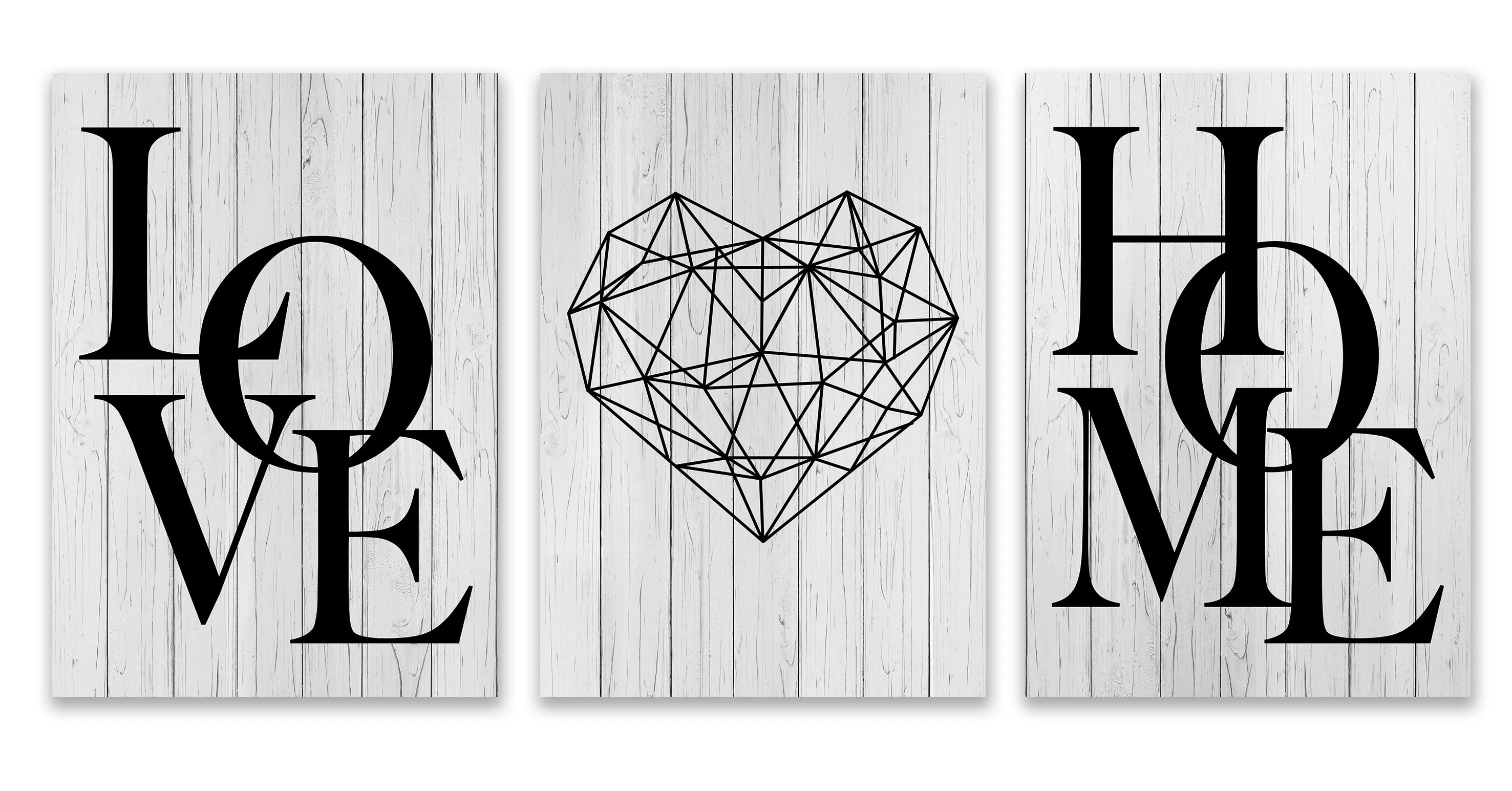 * Featured Sale * Set of 3Pcs Geometric Love Home Heart Wall Art Fine Art Canvas Prints Black White Minimalist Posters Pictures For Living Room Bedroom Art Decor