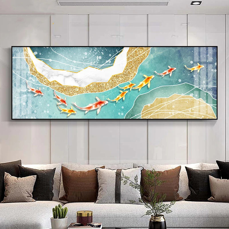 Auspicious Abstract Golden Fish Wall Art Fine Art Canvas Prints Wide Format Pictures For Living Room Above The Sofa Art For Above The Bed 2025