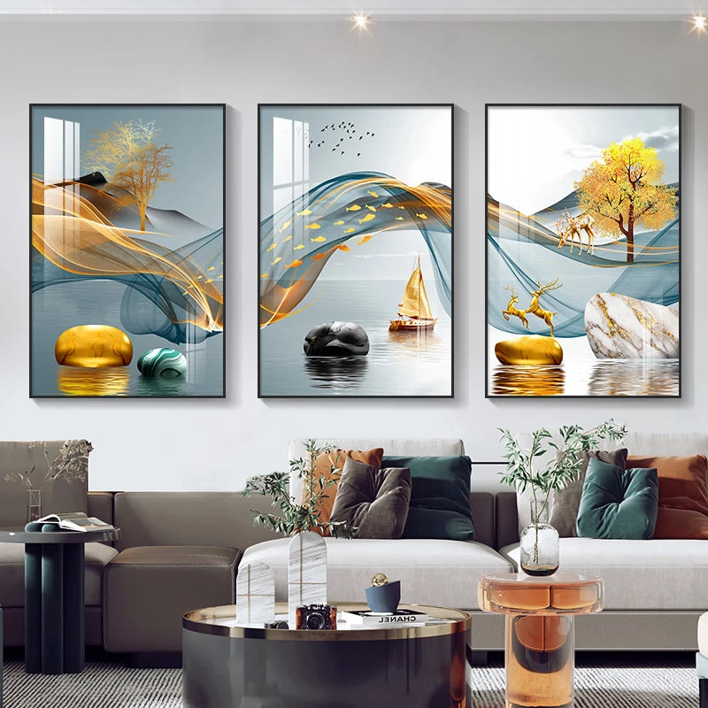Modern Aesthetics Abstract Auspicious Wall Art Fine Art Canvas Prints Pictures For Luxury Living Room Dining Room Boutique Hotel Room Art Decor