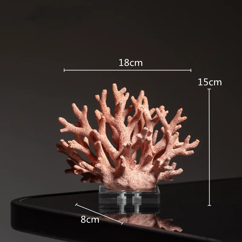 Ocean Themed Faux Coral Resin Ornaments Crystal Tree Glass Vase Decorative Figurines Abstract Art Sculpture For Luxury Living Room Coffee Table Decor