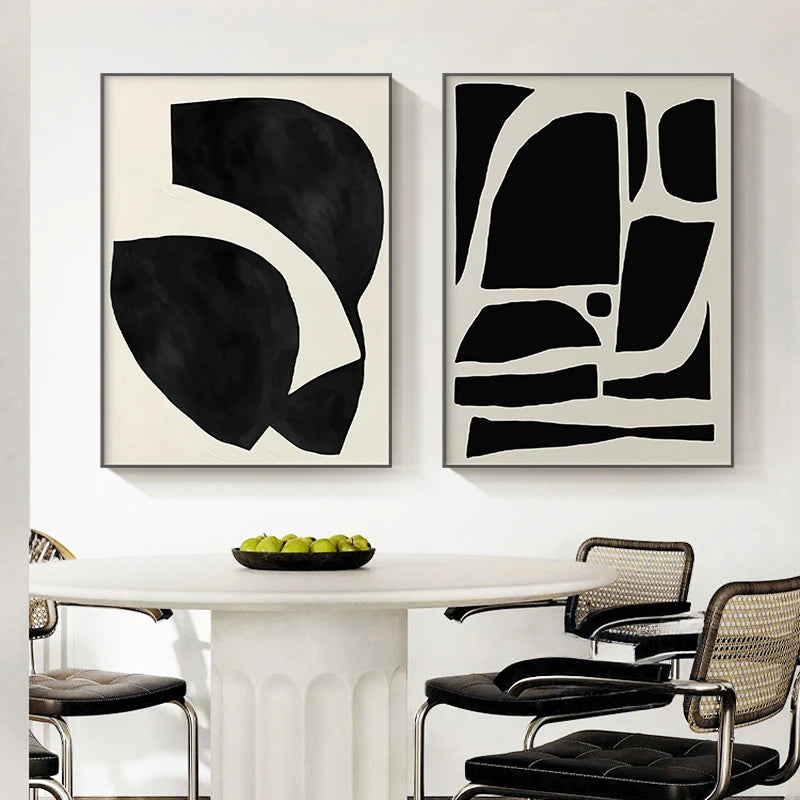 Minimalist Abstract Geometry Black & White Wall Art Fine Art Canvas Prints Pictures For Modern Apartment Living Room Bedroom Home Office Decor