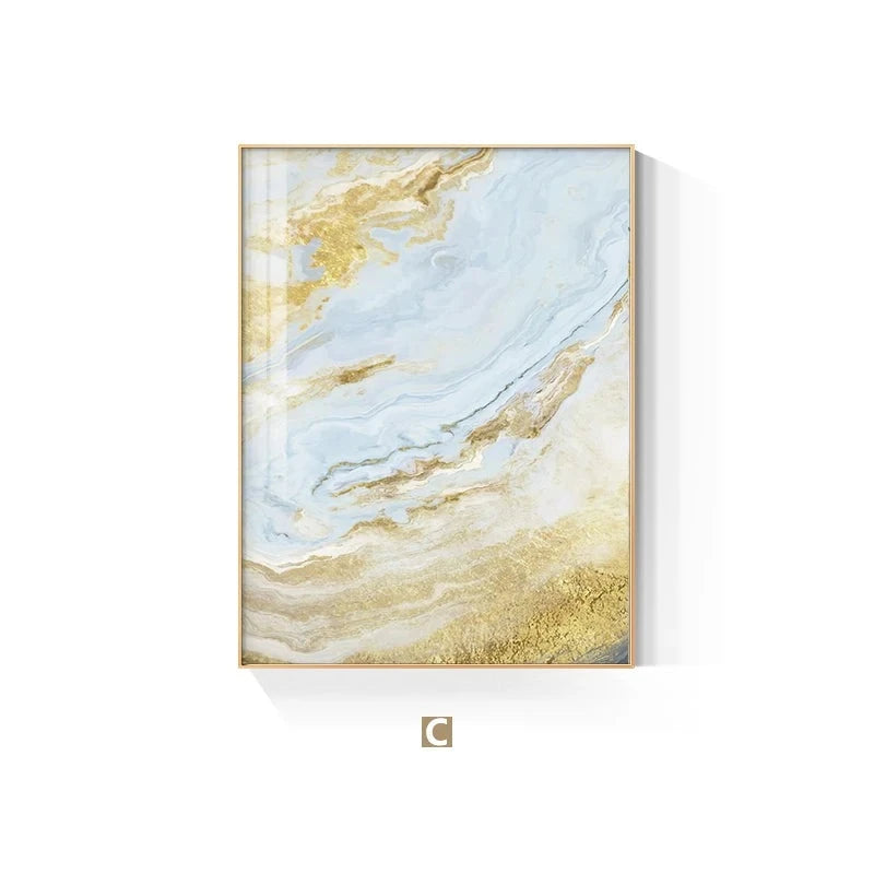 Blue Liquid Marble Golden Sand Wall Art Fine Art Canvas Prints Modern Abstract Pictures For Luxury Living Room Dining Room Hotel Room Art Decor