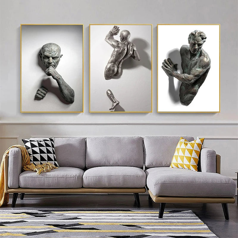 Modern Urban Abstract Iron Statue Wall Art Fine Art Canvas Prints 3d Visualization Figure Art Pictures For Minimalist Apartment Wall Decor