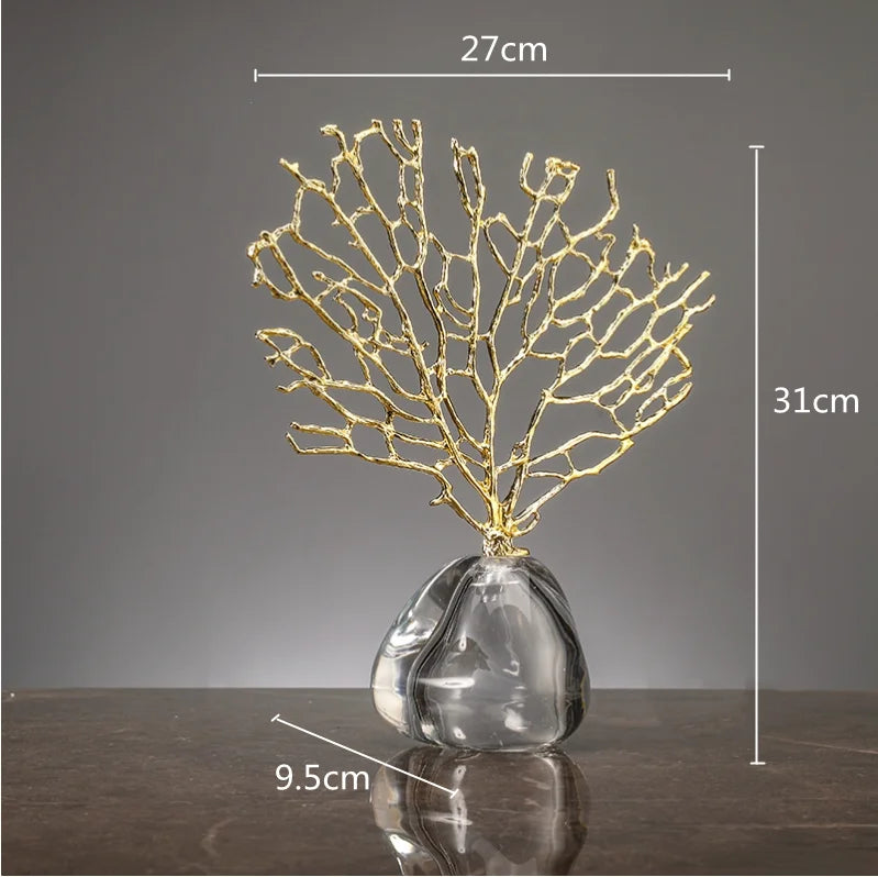 Ocean Themed Faux Coral Resin Ornaments Crystal Tree Glass Vase Decorative Figurines Abstract Art Sculpture For Luxury Living Room Coffee Table Decor