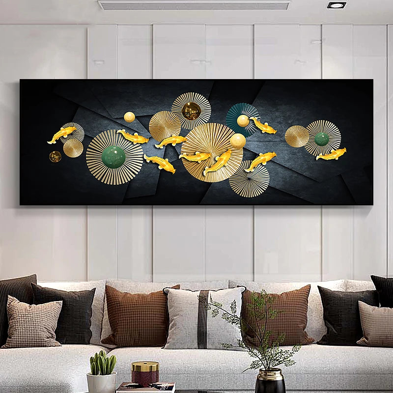 Auspicious Abstract Golden Fish Wall Art Fine Art Canvas Prints Wide Format Pictures For Living Room Above The Sofa Art For Above The Bed 2025