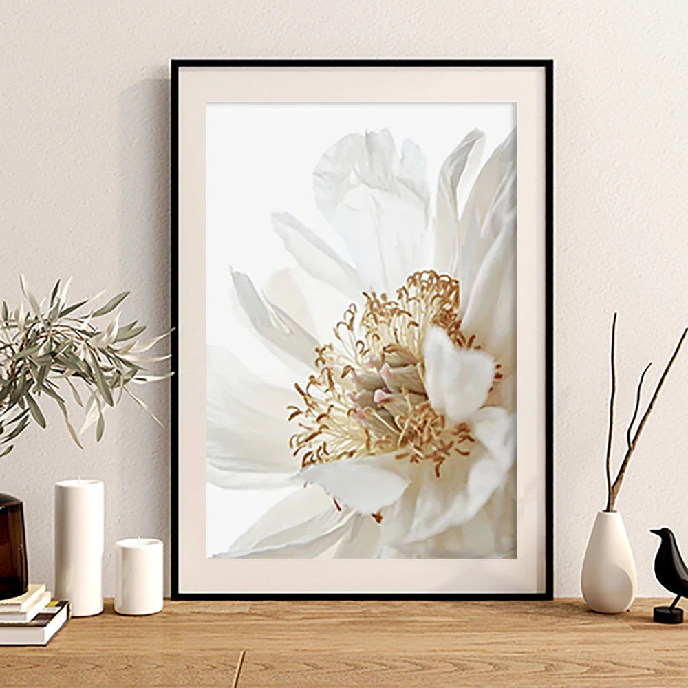 Modern White & Golden Floral Wall Art Fine Art Canvas Prints Pictures For Living Room Dining Room Bedroom Art Decor (Set of 3Pcs)