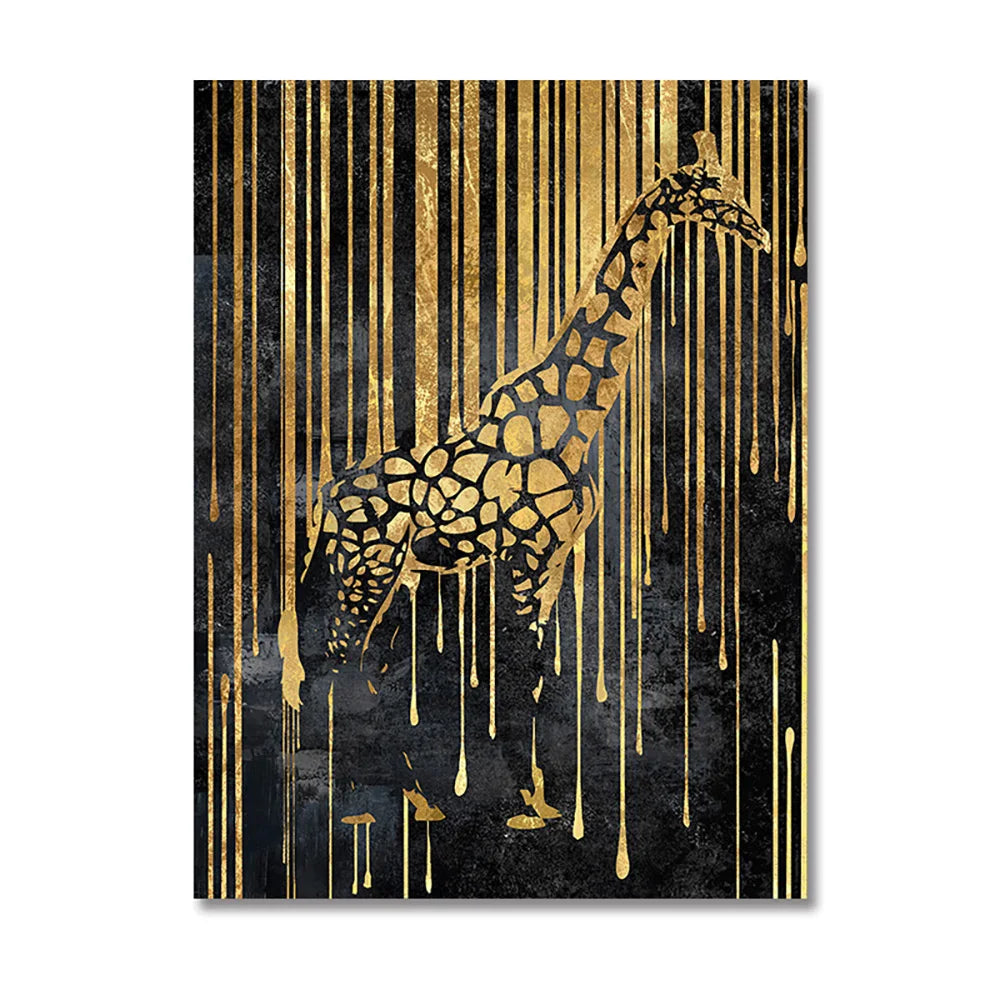 Modern Abstract Golden Zebra Lines Lion Elephant Tiger Wall Art Fine Art Canvas Prints Pictures For Luxury Apartment Living Room Dining Room Art Decor