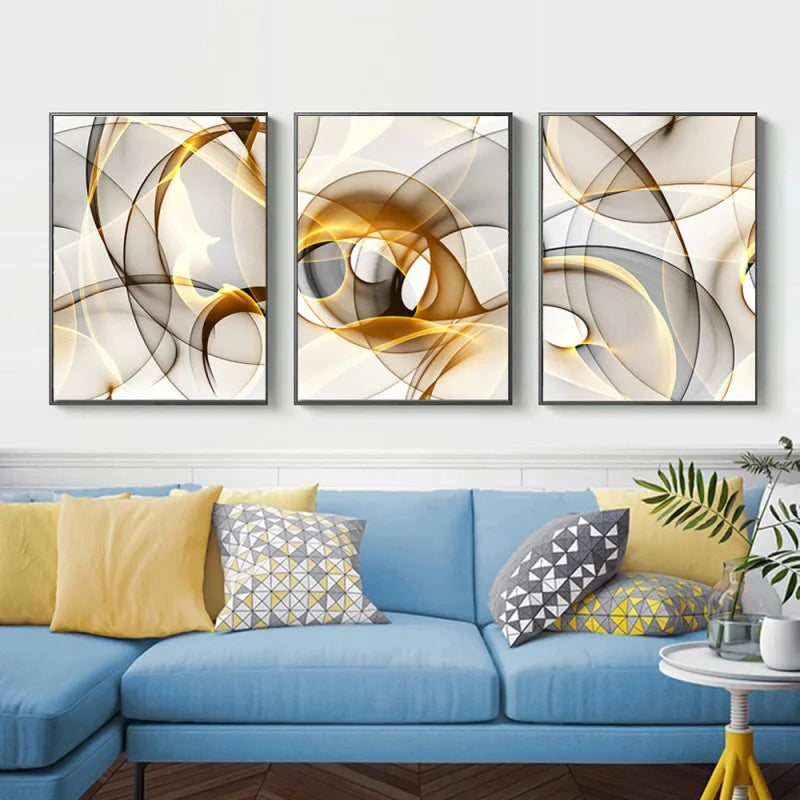 Abstract Flowing Black Golden Threads Wall Art Fine Art Canvas Prints Pictures For Modern Apartment Living Room Home Office Hotel Room Wall Decor