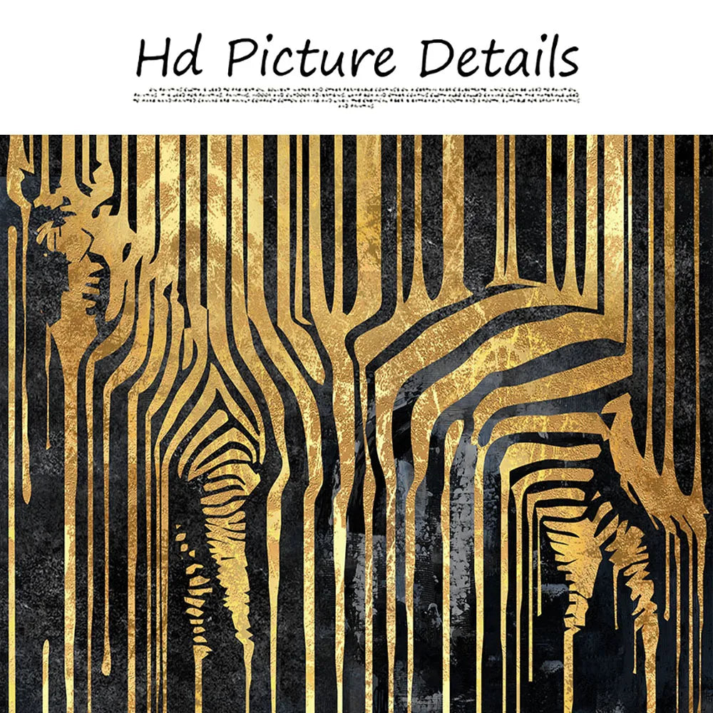 Modern Abstract Golden Zebra Lines Lion Elephant Tiger Wall Art Fine Art Canvas Prints Pictures For Luxury Apartment Living Room Dining Room Art Decor