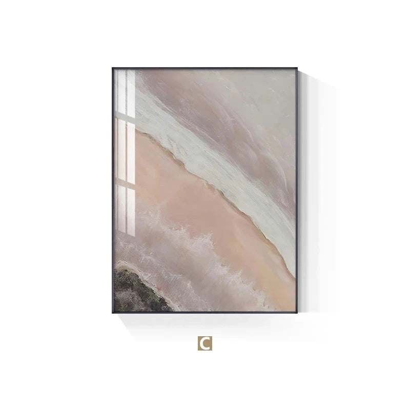 Neutral Shades Pink Abstract Ocean Shoreline Wall Art Fine Art Canvas Prints Minimalist Pictures For Living Room Bedroom Art Decor