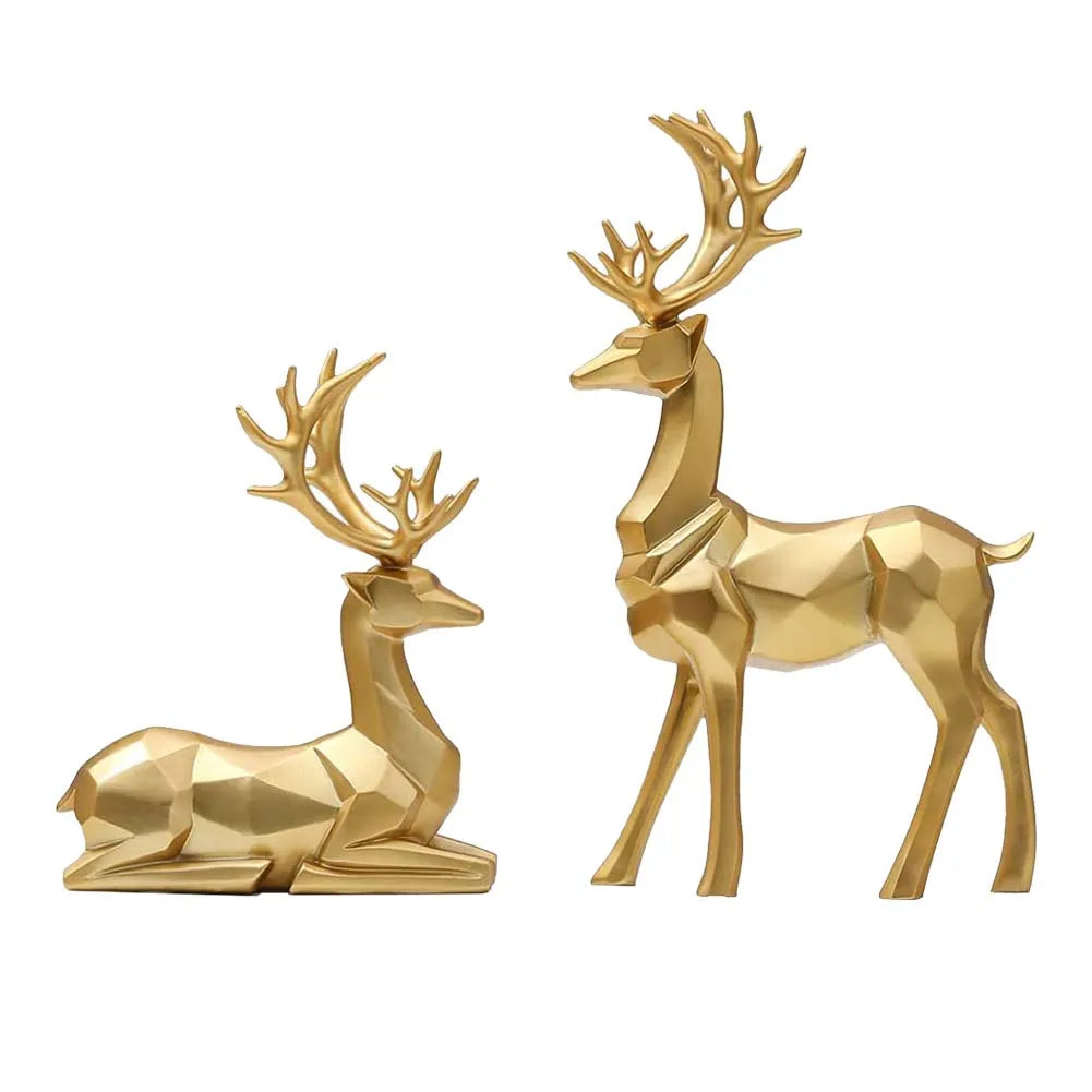 Nordic Golden Geometric Reindeer Figurines Auspicious Resin Statues Sculptures For Living Room Coffee Table Mantelpiece Scandinavian Home Decorations