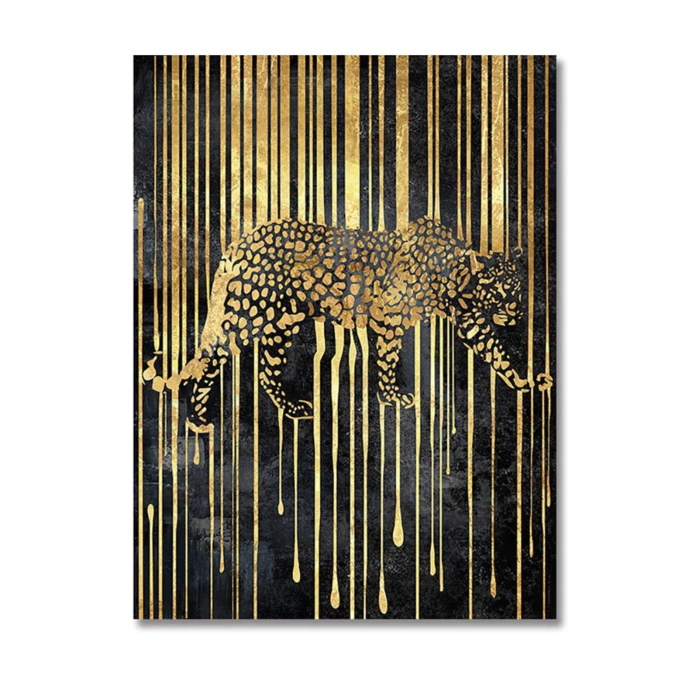 Modern Abstract Golden Zebra Lines Lion Elephant Tiger Wall Art Fine Art Canvas Prints Pictures For Luxury Apartment Living Room Dining Room Art Decor