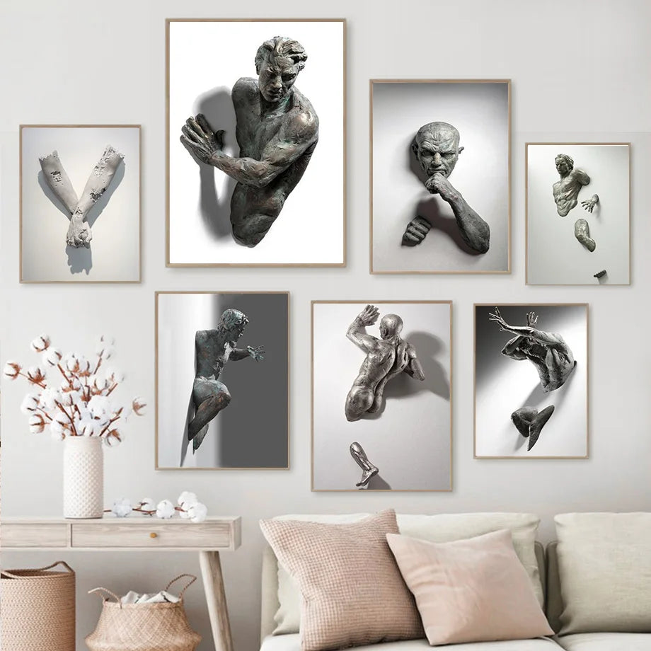 Modern Urban Abstract Iron Statue Wall Art Fine Art Canvas Prints 3d Visualization Figure Art Pictures For Minimalist Apartment Wall Decor