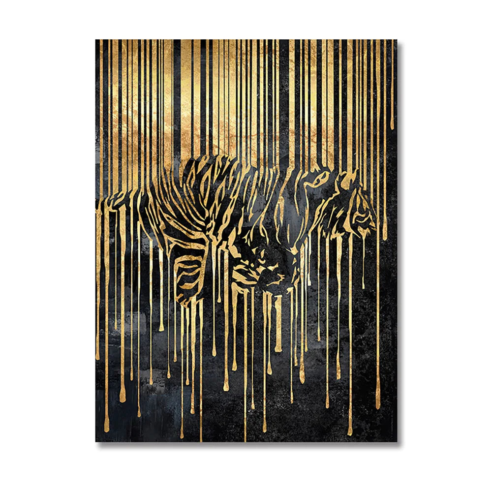 Modern Abstract Golden Zebra Lines Lion Elephant Tiger Wall Art Fine Art Canvas Prints Pictures For Luxury Apartment Living Room Dining Room Art Decor