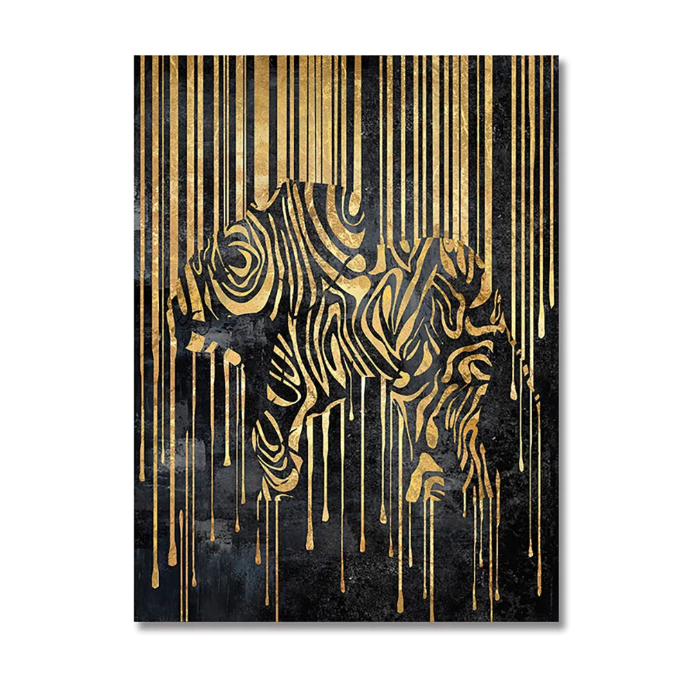 Modern Abstract Golden Zebra Lines Lion Elephant Tiger Wall Art Fine Art Canvas Prints Pictures For Luxury Apartment Living Room Dining Room Art Decor