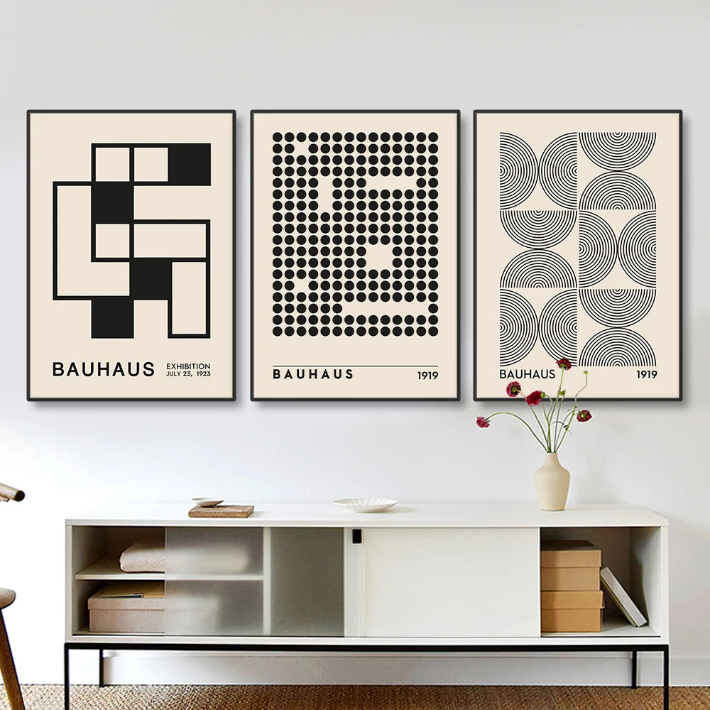 Vintage Retro Geometric Abstract Bauhaus Expo Art Gallery Poster Wall Art Fine Art Canvas Prints Pictures For Living Room Dining Room Home Office Decor