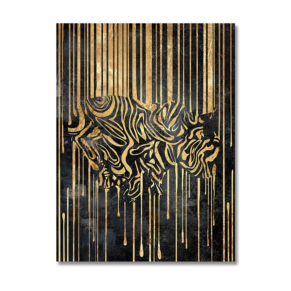 Modern Abstract Golden Zebra Lines Lion Elephant Tiger Wall Art Fine Art Canvas Prints Pictures For Luxury Apartment Living Room Dining Room Art Decor