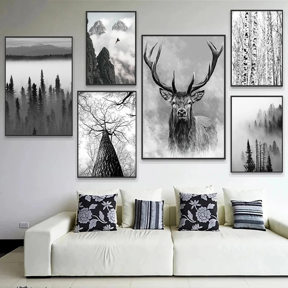 Northern Wilderness Eagle Deer Landscape Wall Art Fine Art Canvas Posters Prints Pictures For Living Room Dining Room Nordic Home Decor