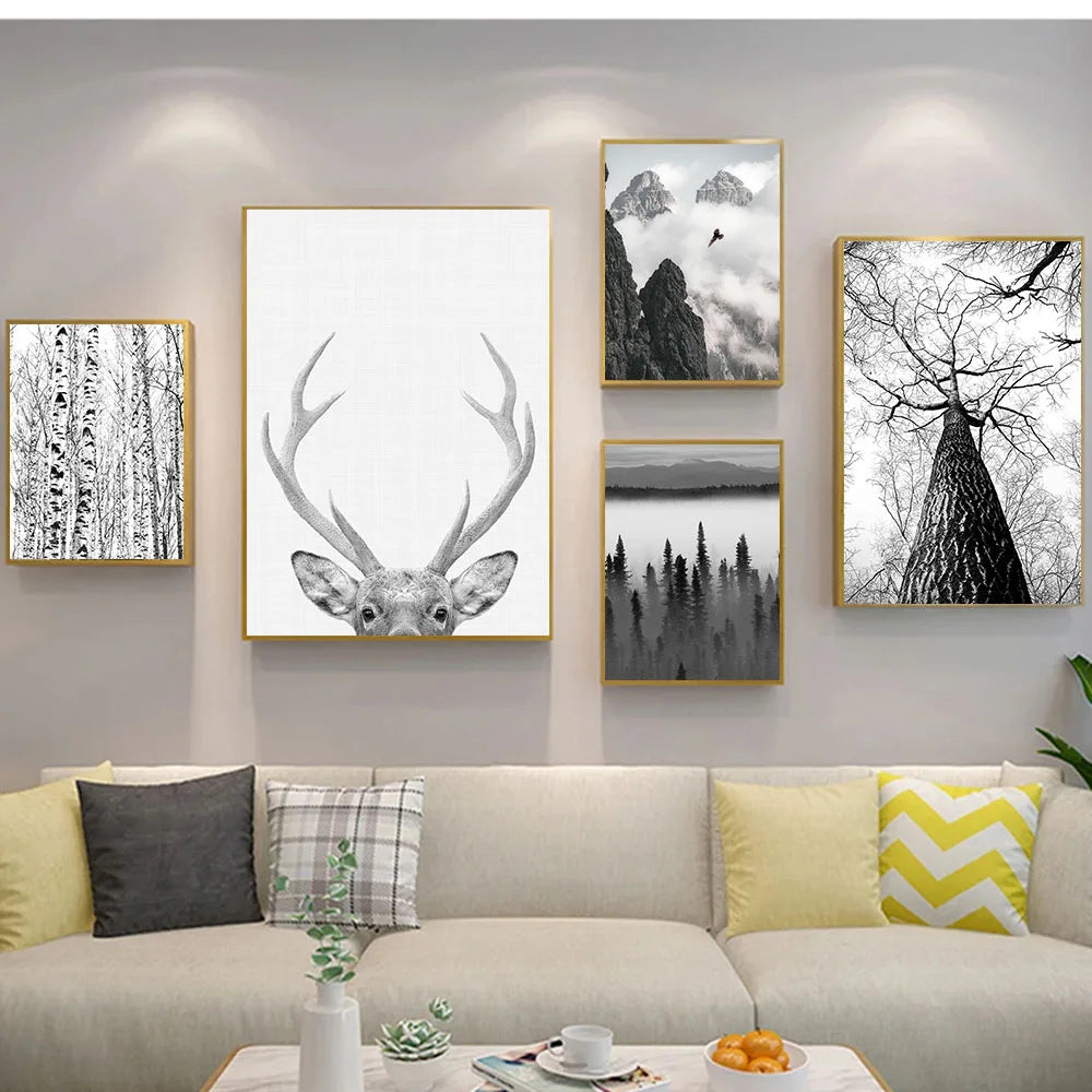 Northern Wilderness Eagle Deer Landscape Wall Art Fine Art Canvas Posters Prints Pictures For Living Room Dining Room Nordic Home Decor