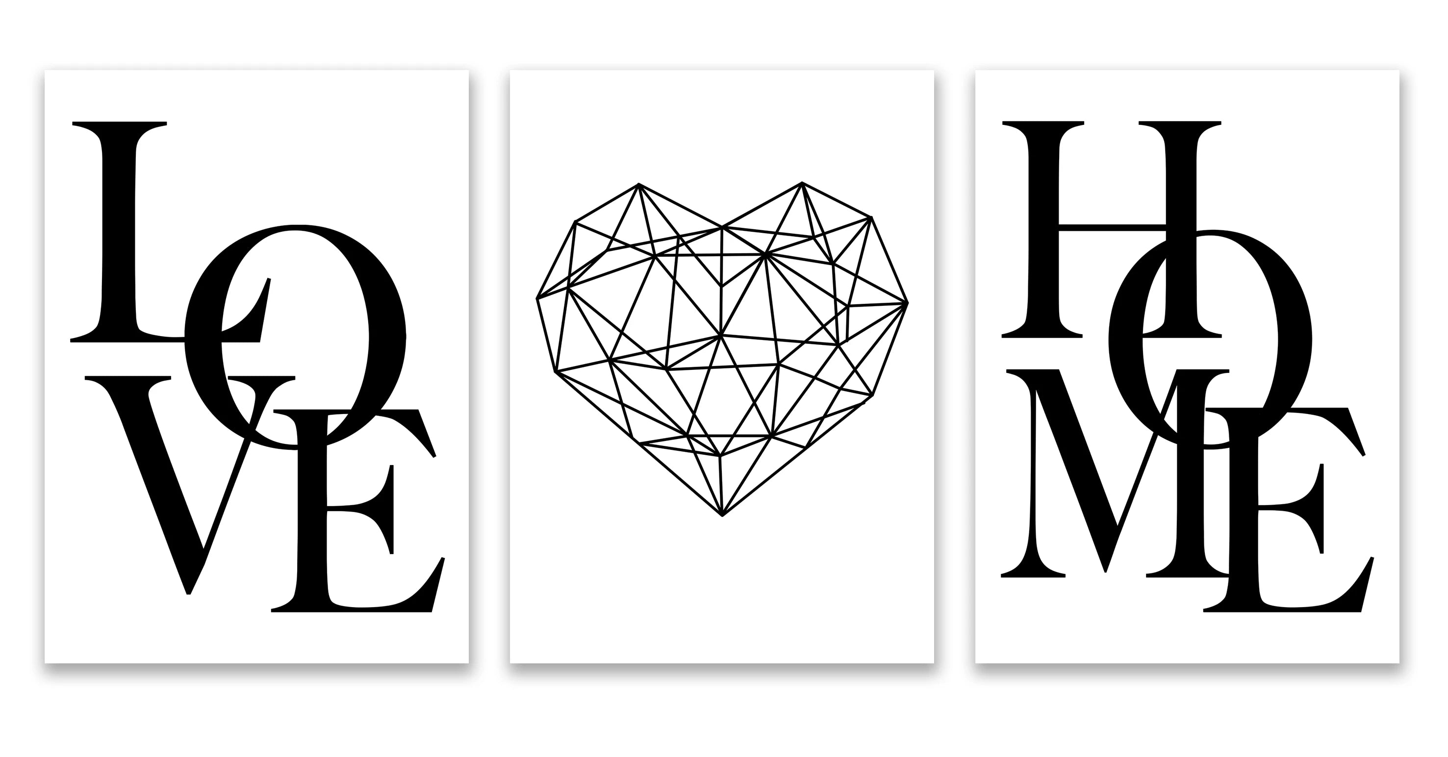 * Featured Sale * Set of 3Pcs Geometric Love Home Heart Wall Art Fine Art Canvas Prints Black White Minimalist Posters Pictures For Living Room Bedroom Art Decor