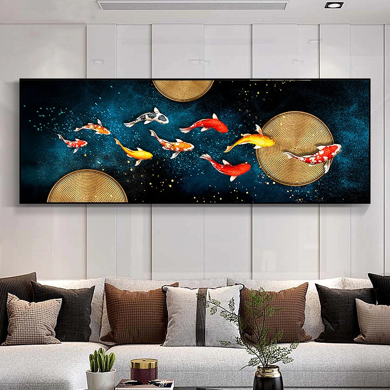 Auspicious Abstract Golden Fish Wall Art Fine Art Canvas Prints Wide Format Pictures For Living Room Above The Sofa Art For Above The Bed 2025