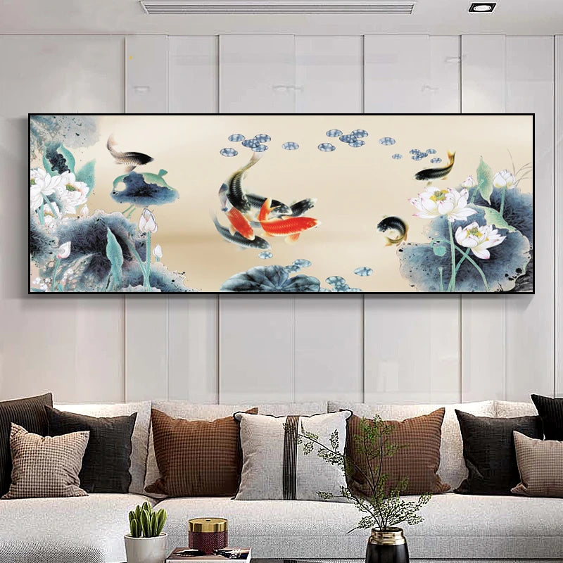 Auspicious Abstract Golden Fish Wall Art Fine Art Canvas Prints Wide Format Pictures For Living Room Above The Sofa Art For Above The Bed 2025