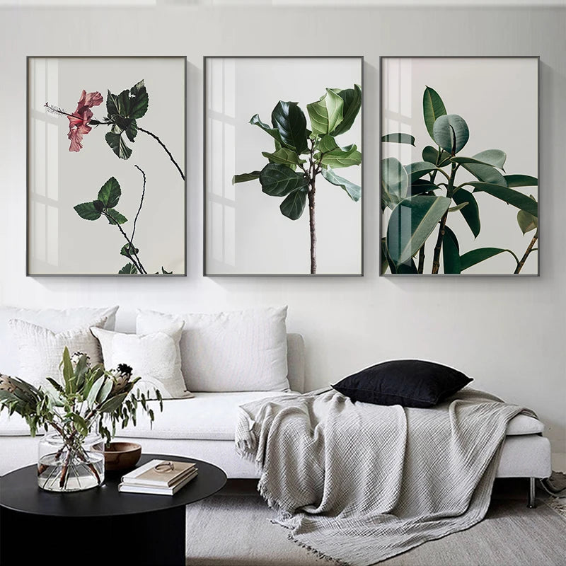 Minimalist Green Leaves Tropical Plants Wall Art Fine Art Canvas Prints Modern Botanical Pictures For Living Room Dining Room Home Office Decor