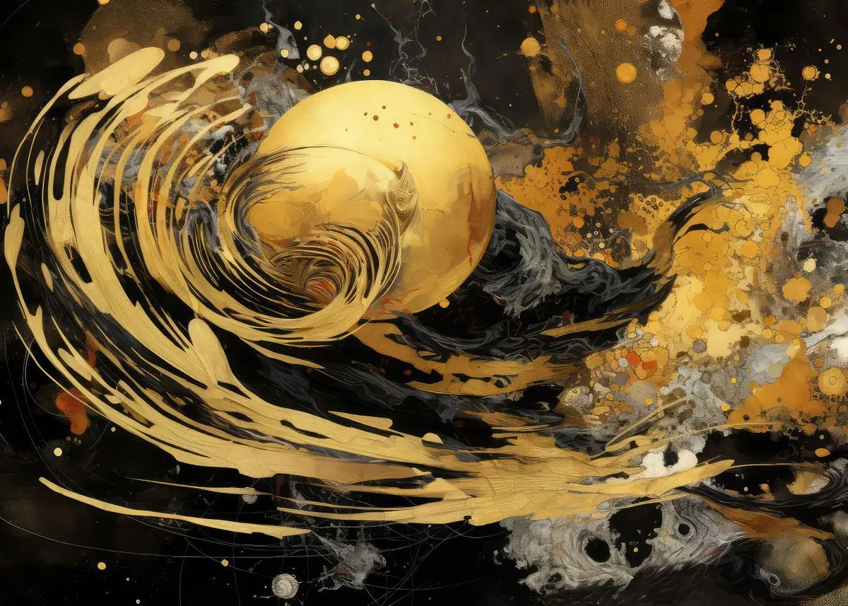 Modern Flowing Geometry Black Golden Abstract Wall Art Fine Art Canvas Prints Pictures For Living Room Dining Room Home Office Decor