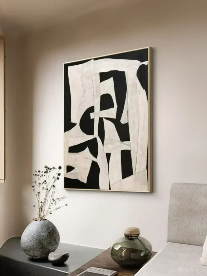 Hand Painted  Black Beige Modern Abstract Art Large Format Canvas Oil Painting For Living Room Entrance Hall Foyer Art Decor - Unique Wall Art Hand Painted On Canvas (Unframed)