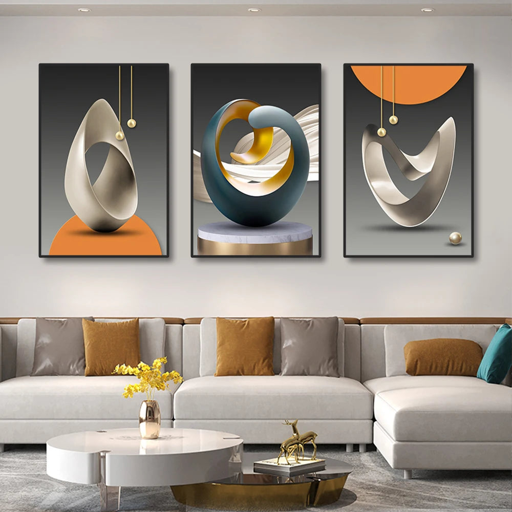 * Featured Sale * Set of 3Pcs Modern Aesthetics Abstract Still Life Wall Art Fine Art Canvas Prints Pictures For Luxury Loft Apartment Living Room Dining Room Art Decor
