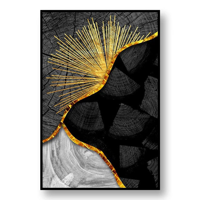 Abstract Black Golden Tree Rings Wall Art Fine Art Canvas Prints Light Luxury Pictures For Living Room Foyer Entranceway Reception Room Art Decor
