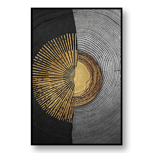 Abstract Black Golden Tree Rings Wall Art Fine Art Canvas Prints Light Luxury Pictures For Living Room Foyer Entranceway Reception Room Art Decor