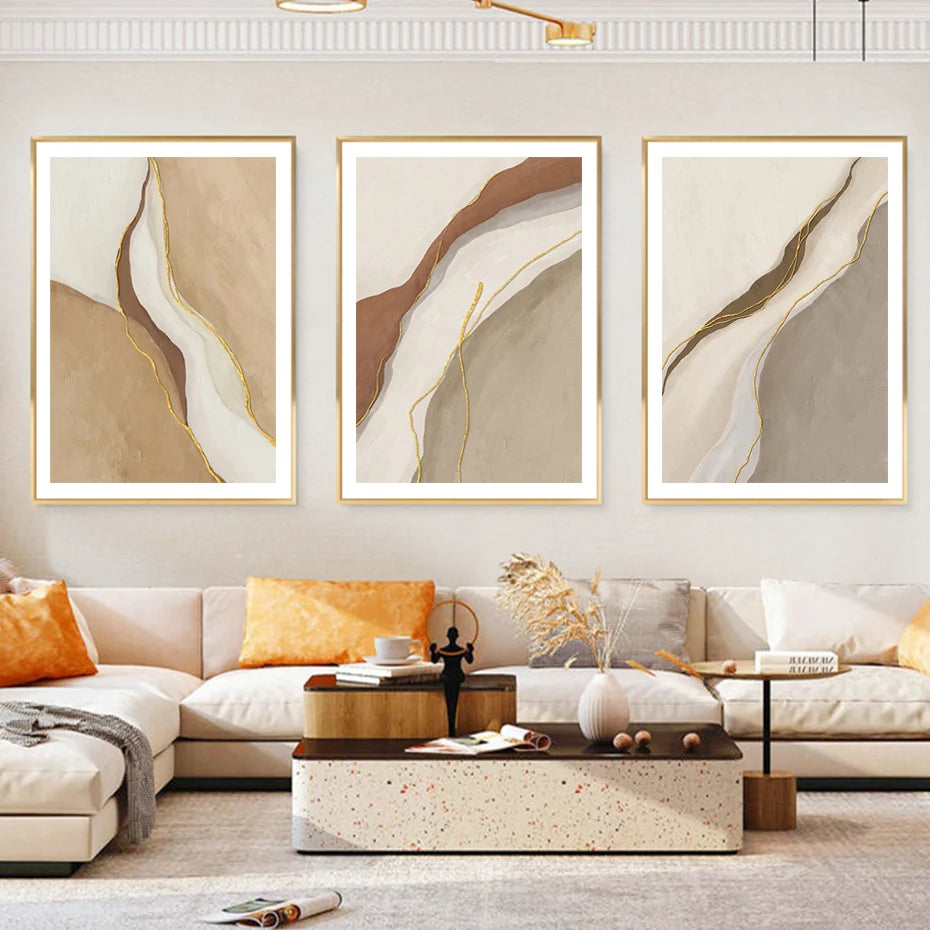 Neutral Shades Brown Beige Abstract Geomorphic Design Wall Art Fine Art Canvas Prints Nordic Pictures For Living Room Home Office Art Decor