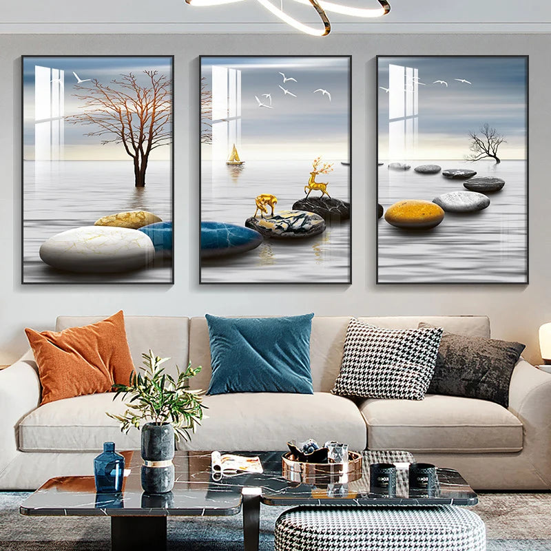 Modern Aesthetics Abstract Auspicious Wall Art Fine Art Canvas Prints Pictures For Luxury Living Room Dining Room Boutique Hotel Room Art Decor