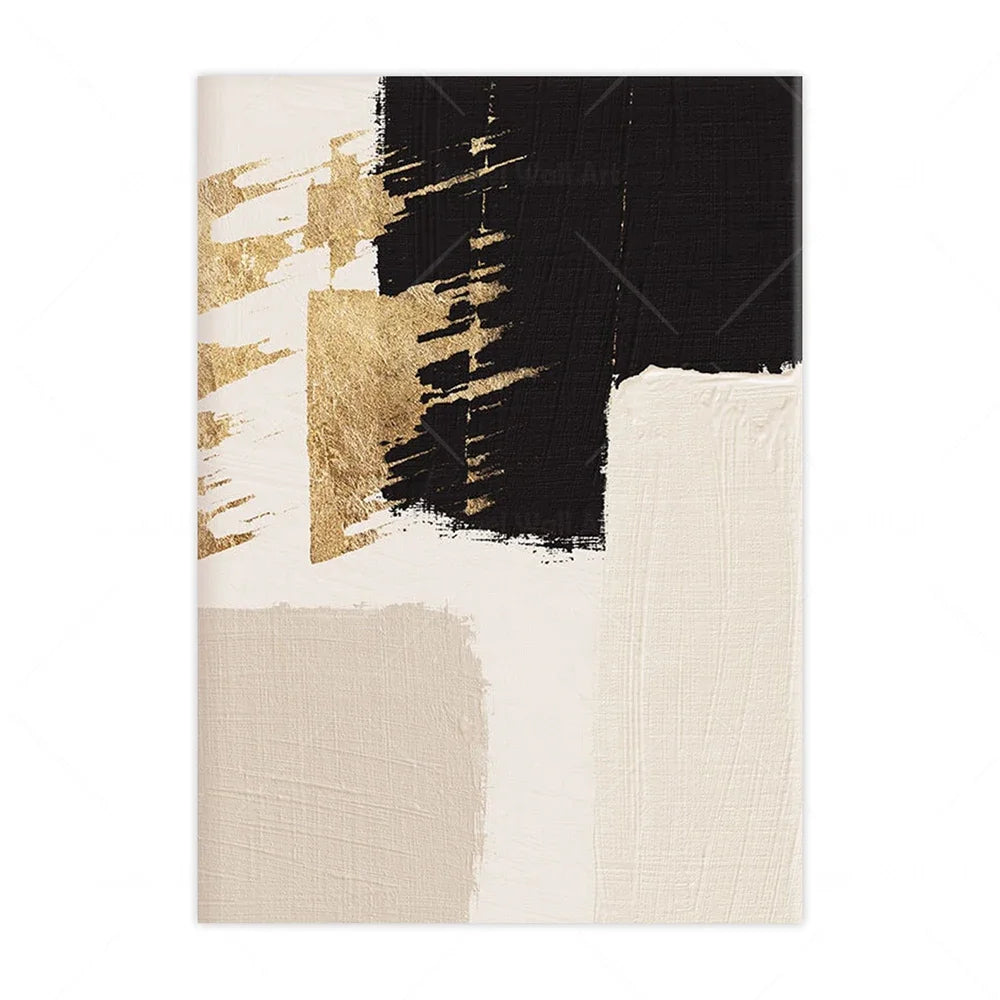 Nordic Abstract Neutral Colors Beige Black Golden Wall Art Fine Art Canvas Prints Pictures For Modern Apartment Living Room Bedroom Art Decor