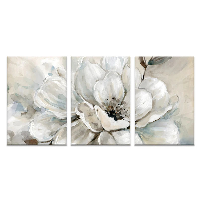 Big Beige White Floral Wall Art Fine Art Canvas Prints Modern Botanical Pictures For Living Room Dining Room Bedroom Art Decor