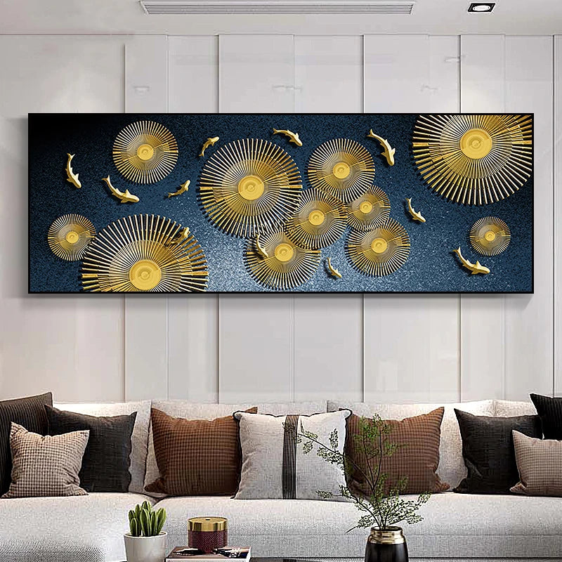 Auspicious Abstract Golden Fish Wall Art Fine Art Canvas Prints Wide Format Pictures For Living Room Above The Sofa Art For Above The Bed 2025
