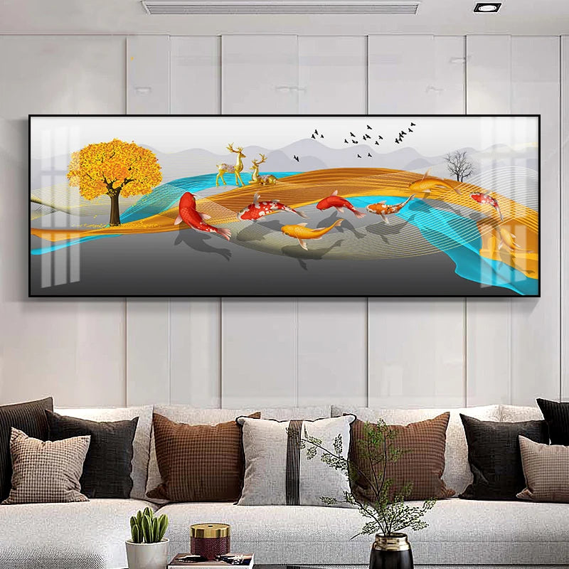 Auspicious Abstract Golden Fish Wall Art Fine Art Canvas Prints Wide Format Pictures For Living Room Above The Sofa Art For Above The Bed 2025