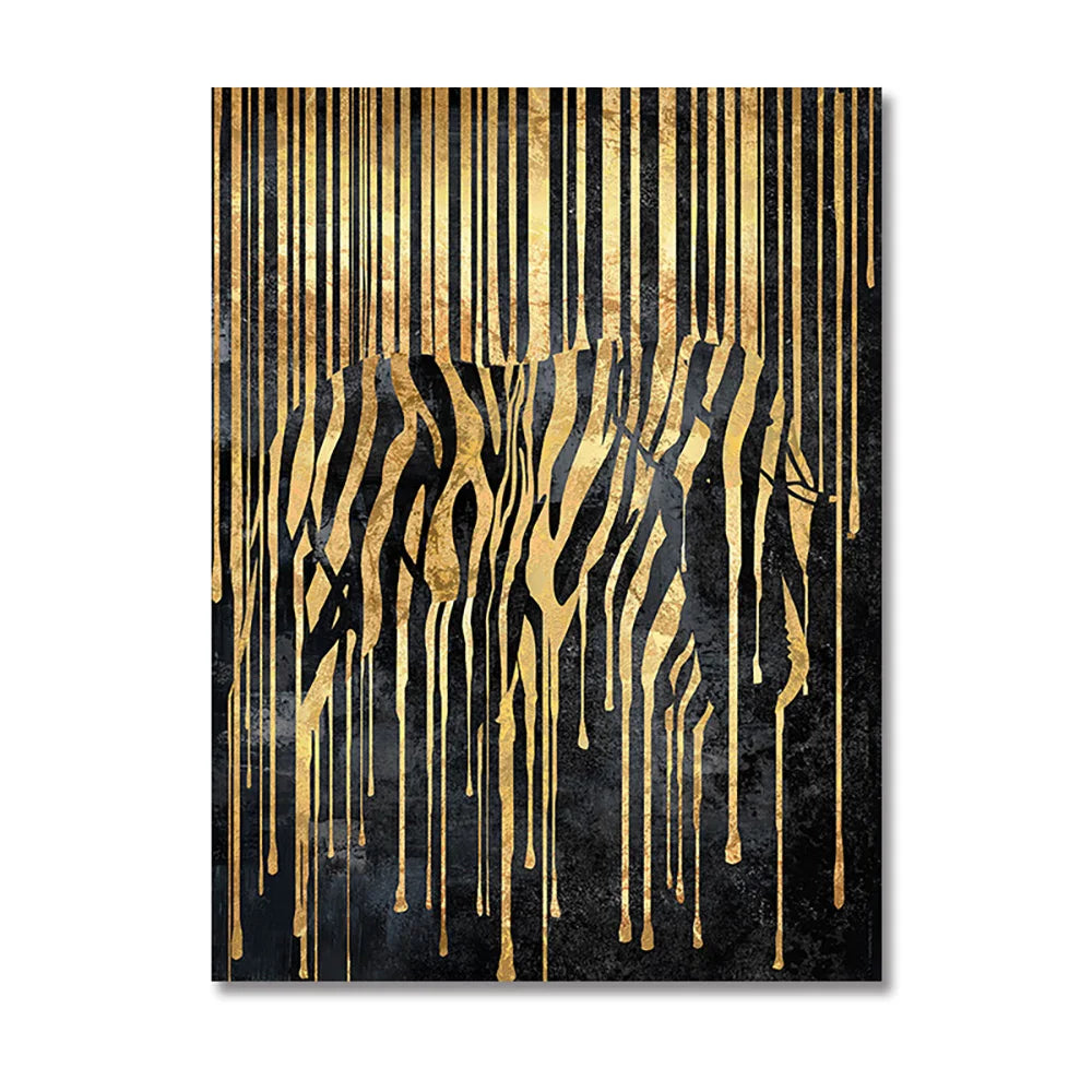 Modern Abstract Golden Zebra Lines Lion Elephant Tiger Wall Art Fine Art Canvas Prints Pictures For Luxury Apartment Living Room Dining Room Art Decor