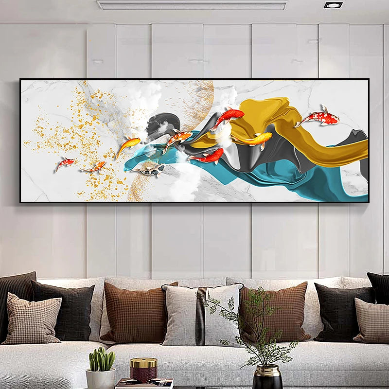 Auspicious Abstract Golden Fish Wall Art Fine Art Canvas Prints Wide Format Pictures For Living Room Above The Sofa Art For Above The Bed 2025
