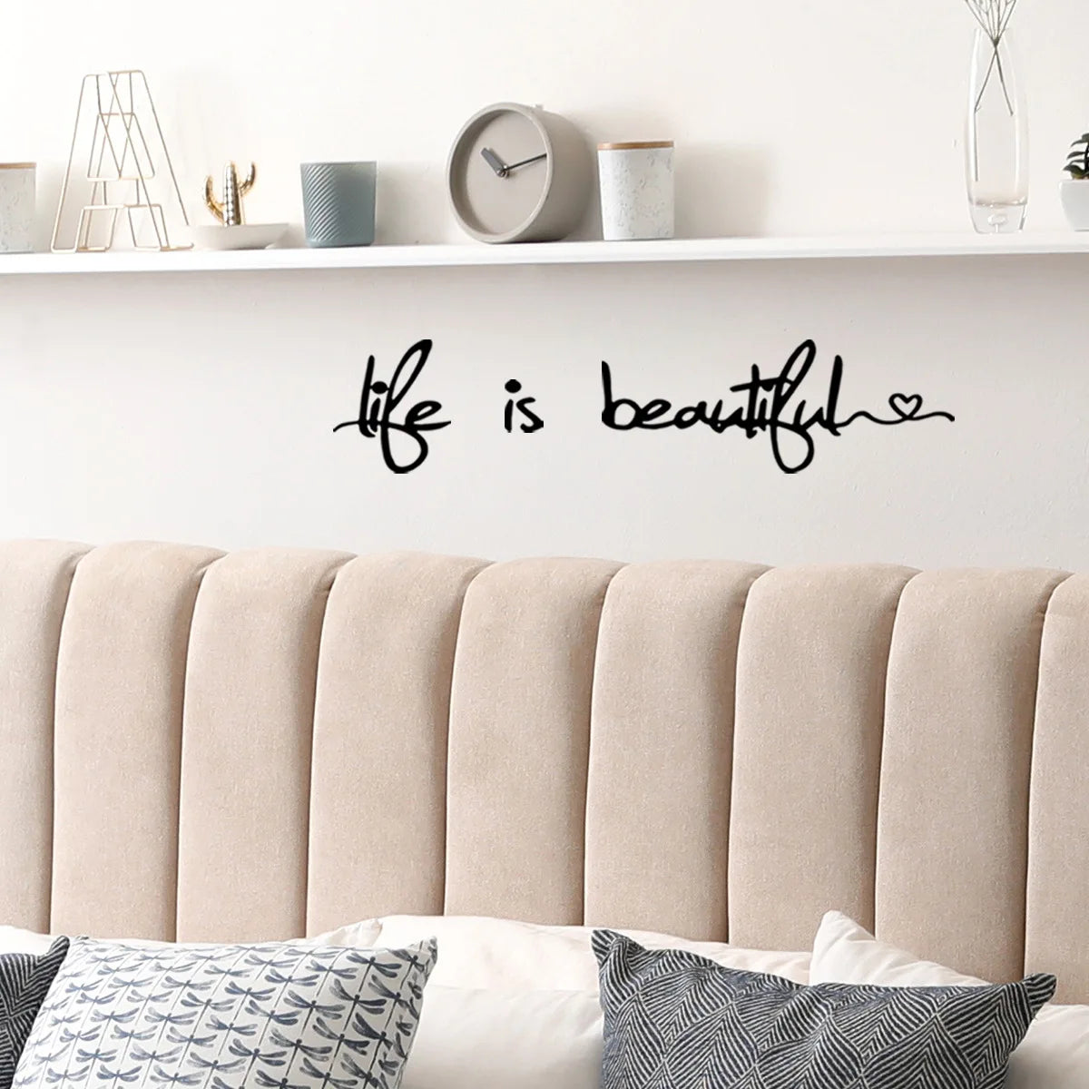 Beautiful Life Inspirational Wall Sticker Removable Peel and Stick Daily Mantra Wall Decal Creative DIY Home Decor For Living Room Bedroom Dining Room