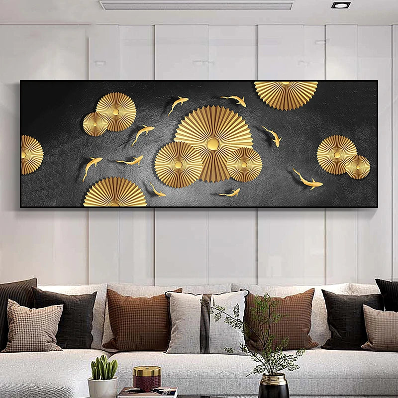 Auspicious Abstract Golden Fish Wall Art Fine Art Canvas Prints Wide Format Pictures For Living Room Above The Sofa Art For Above The Bed 2025
