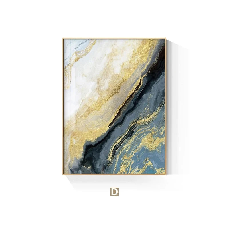 Blue Liquid Marble Golden Sand Wall Art Fine Art Canvas Prints Modern Abstract Pictures For Luxury Living Room Dining Room Hotel Room Art Decor