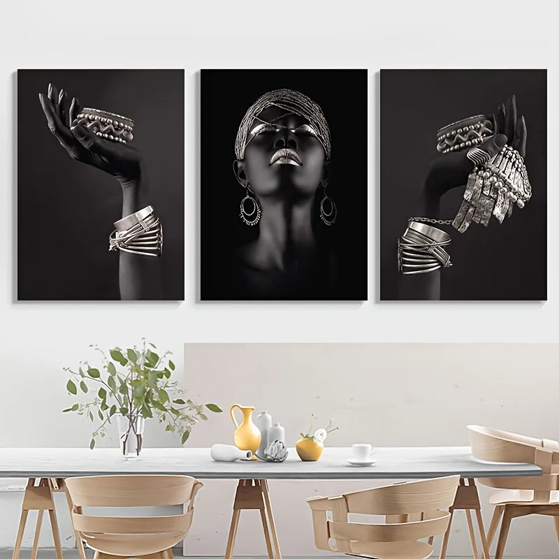 Modern Minimalist Black Golden Woman Portrait Wall Art Fine Art Canvas Prints Pictures For Luxury Living Room Dining Room Home Office Decor